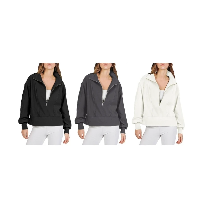 

Women Half Long Sleeve Sweatshirt Oversized Casual Fall Winter Hoodies