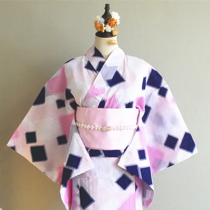 

Традиционное японское кимоно YUKATA, хлопковое платье для девочек с серебряным шелком