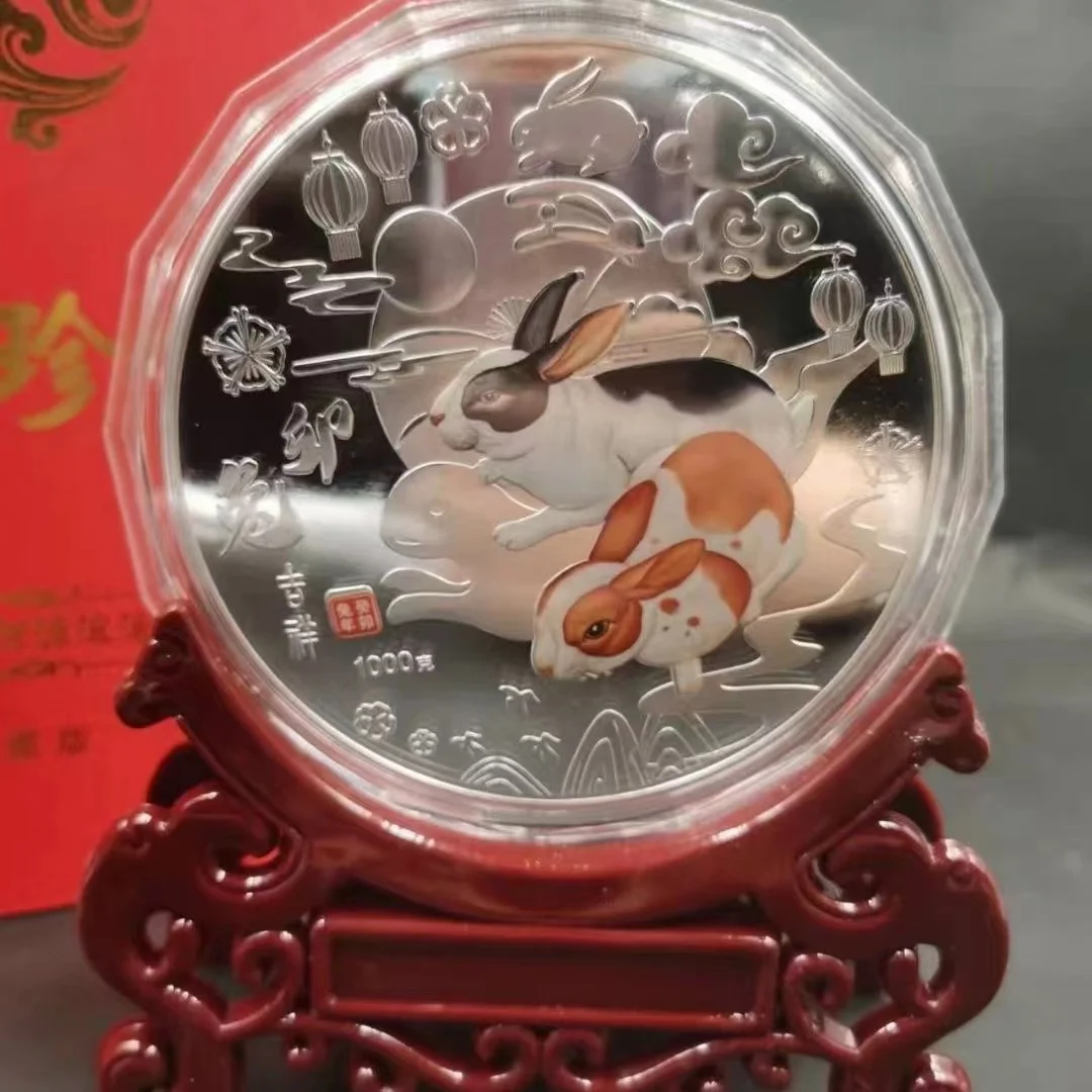 Rare 999 Shanghai Mint In color Silver Coin,Rabbit,2023,1kg (weight),free shipping