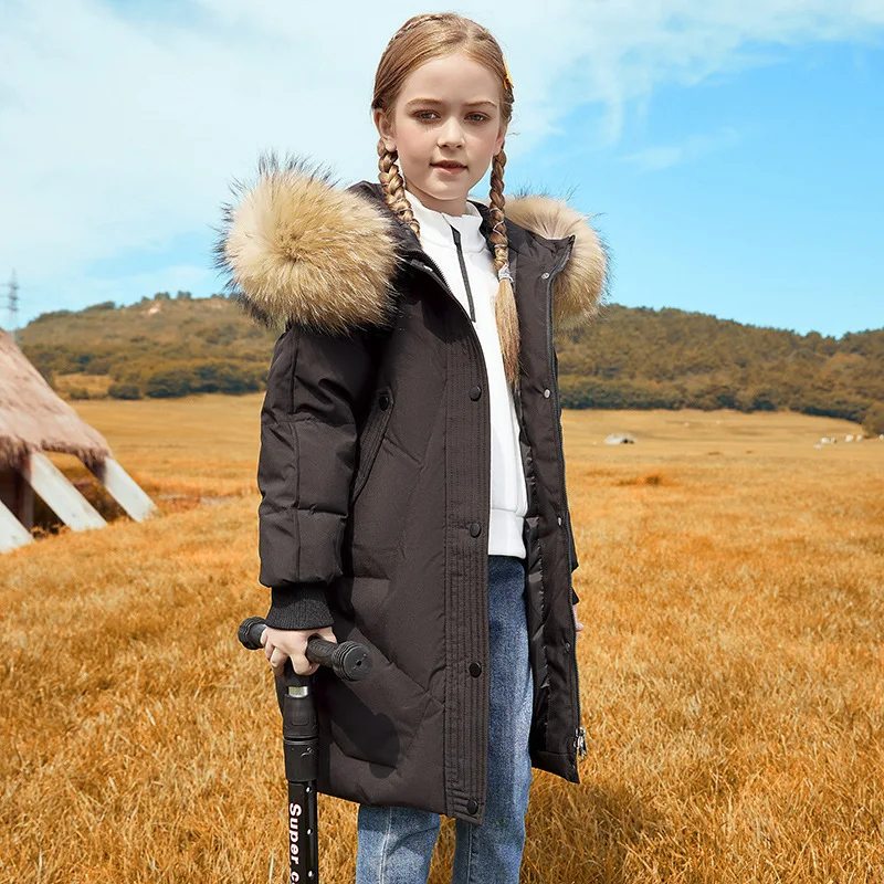 UNITIM 2026 Winter Down Jacket For Grils Waterproof Real Raccoon Fur Girls Outerwear Coat 5-14 Years Kids Teenage Parka Clothes