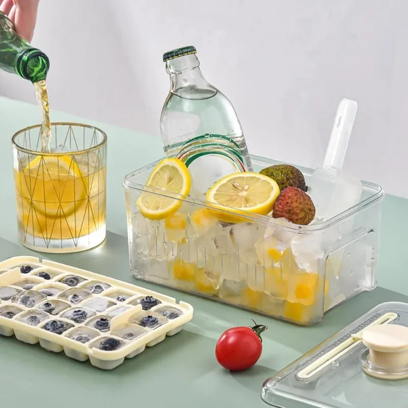 Ice Box One Button Release Ice Cubes Molds with Lid and Box Multipurpose Ice Maker Mold Household Food-grade Ice Storage Mold