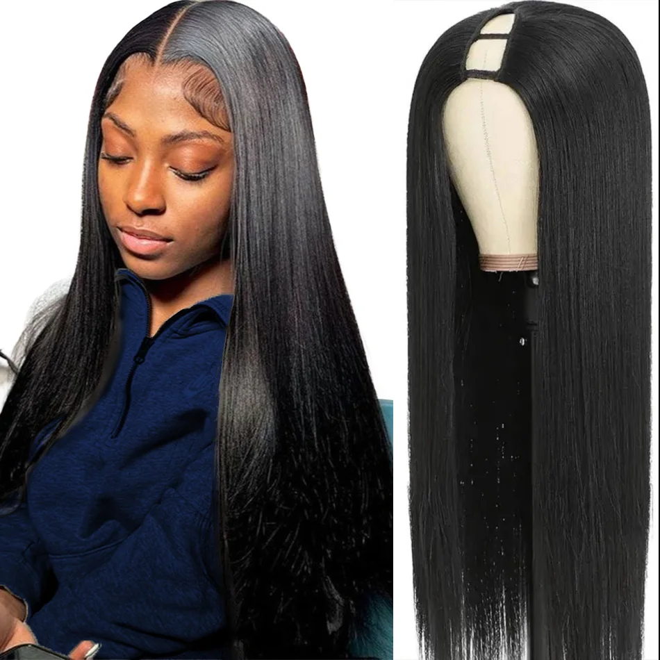 

Glueless v part wig human hair Wigs 220 density 30 inch straight human hair wigs for Women brazilian hair wigs Beginner Friendly
