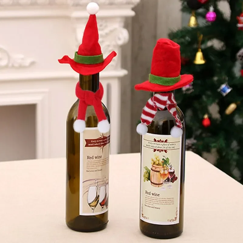 Mini Santa Scarves Winter Red Knitting Wine Bottle Decor Comfortable Scarf New Year Party Decoration Supplies Fashion Accessory