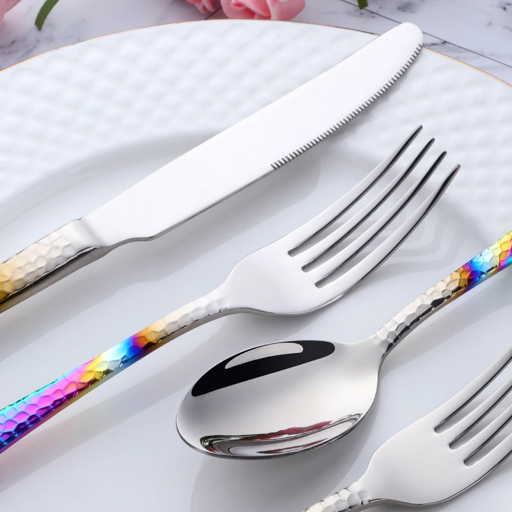 5Pcs Stainless Steel Dinnerware Set Western Flatware Dinner Knife Fork Spoon Cutlery Set Steak Tableware Restaurant Food Server view 2