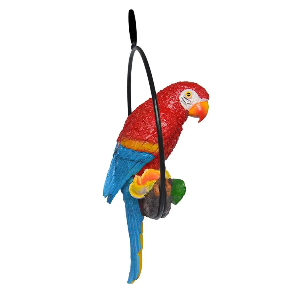 Cartoon Animal Decals Resin Parrot Figurine Hanging Sculpture Garden Decoration for Lawn Patio