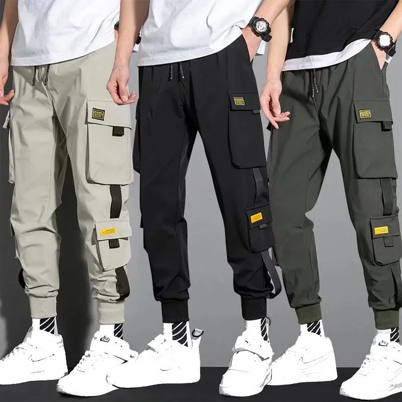 

New Trend Men's Work Pants Slim Fit Drawstring Pants Casual Multi-pocket Cargo Pants Mens Trousers Plus Size