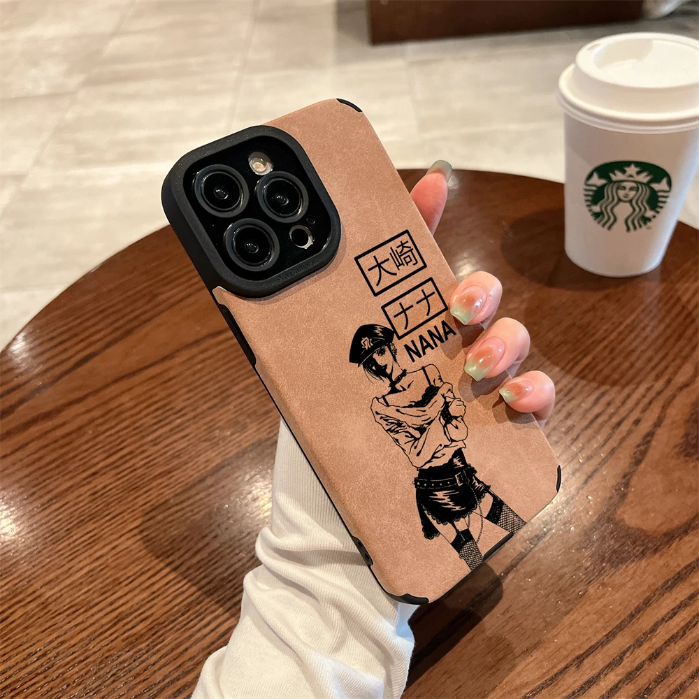 luxury Cool Black Oosaki Nana Suede Soft leather Case protection for iPhone 17 16 15 14 13 12 11 Pro Max XS XR X anime Coque