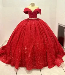 ANGELSBRIDEP Shiny Sequined Red Quinceanera Dresses Gillter Formal Birthday Party Princess Graduation Quinceanera De 15 Anos NEW