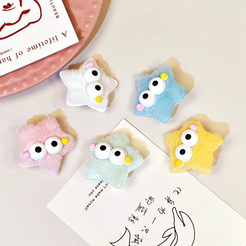 5 قطع من مشبك شعر على شكل نجمة خماسية من القطيفة ذات عيون كبيرة ومشبك على شكل قرش، لطيف وعصري #2