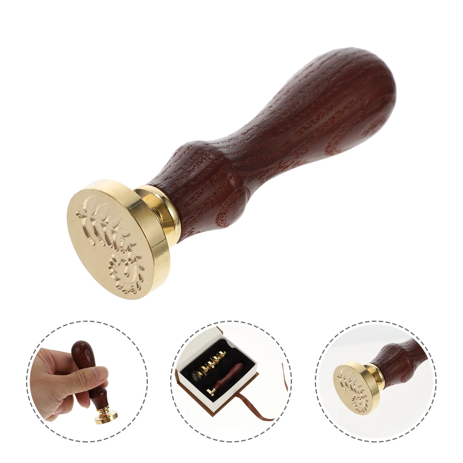 6Pcs Classical Wax Stamp Seals Set Copper Seal Heads with Natural Wood Stamp Hilt for Wedding Stationery Craft DIY Gift Long
