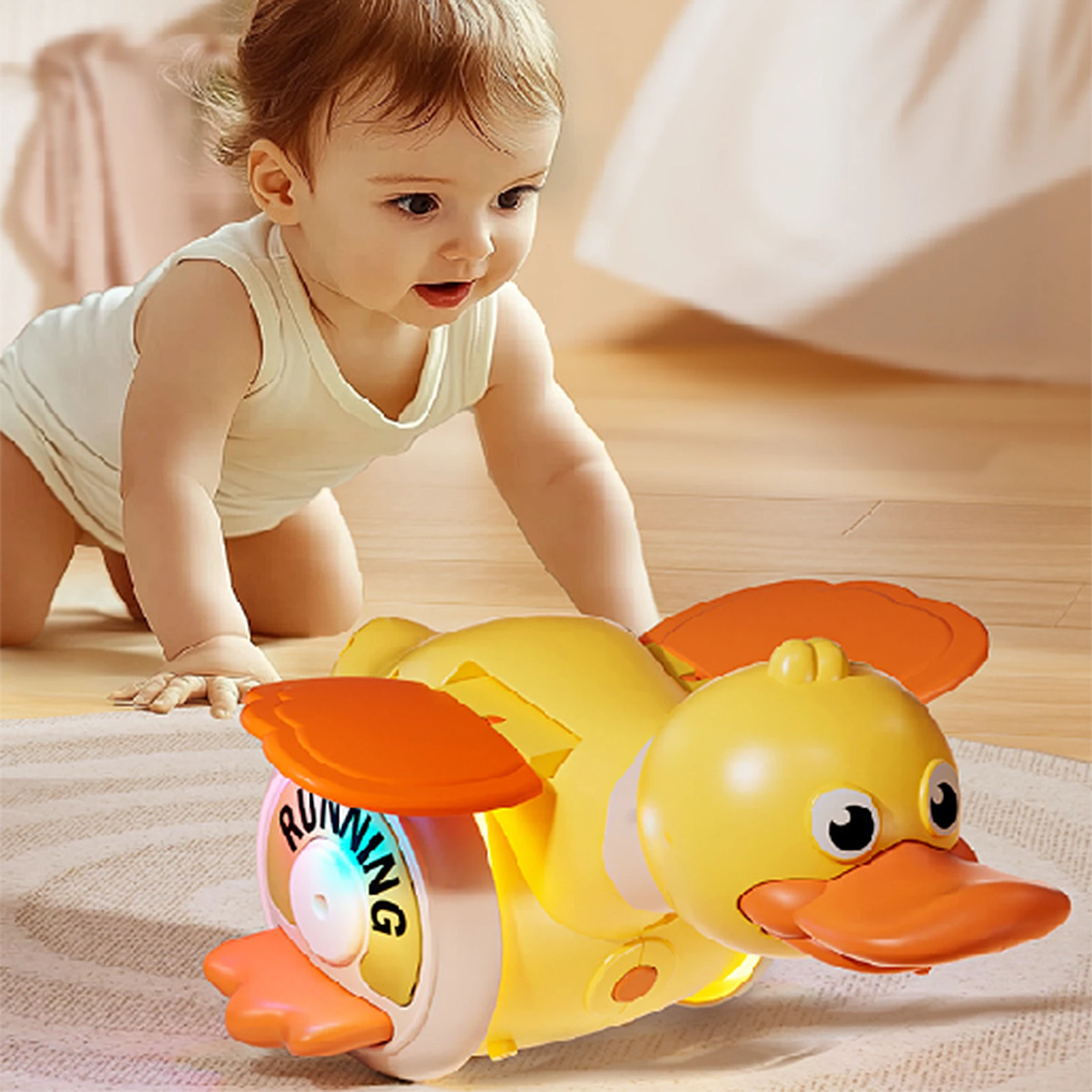 Giocattolo musicale rotante elettrico per anatra Materiale sicuro Guida creativa Giocattoli striscianti per bambini Regali educativi precoci