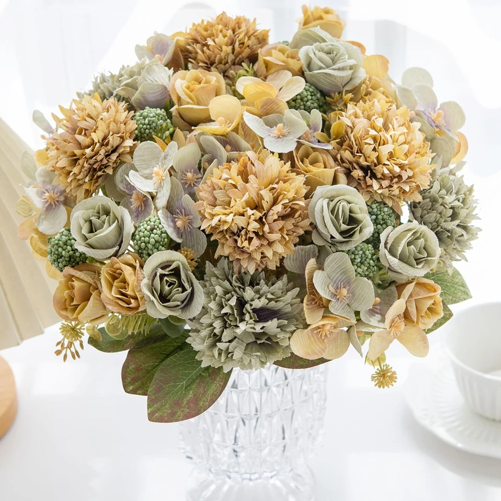 الزهور الاصطناعية الكرة أقحوان روز الزفاف غرفة المنزل الجدول ديكورا إكليل باقة الزفاف ترتيبات الجدول لتقوم بها بنفسك هدية الدعامة #6
