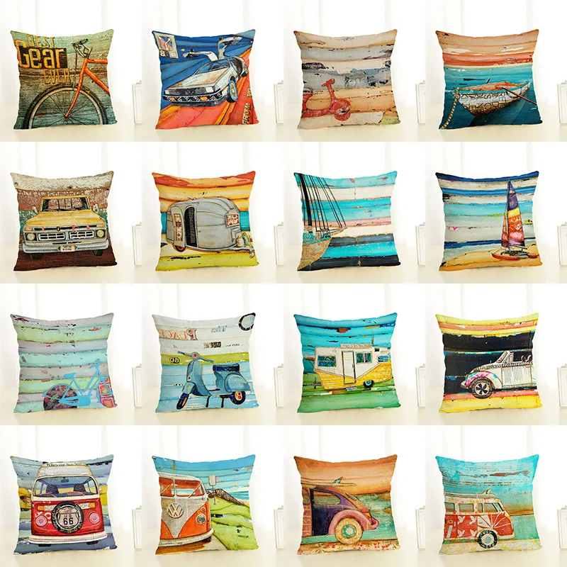 Beach Pillow Cover Home Decoration Digital Printing Linen Pillowcase Living Room Sofa Bedroom Bed Head Cushion Cover 45x45cm