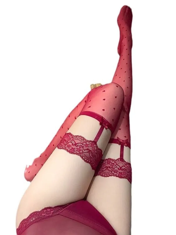 مثير الدانتيل الأسود الحرير على شكل قلب البولكا نقطة الجوارب الملكة الحمالة قطعة واحدة اللون حجب جوارب رقيقة جوارب الركبة الحرة AGAQ