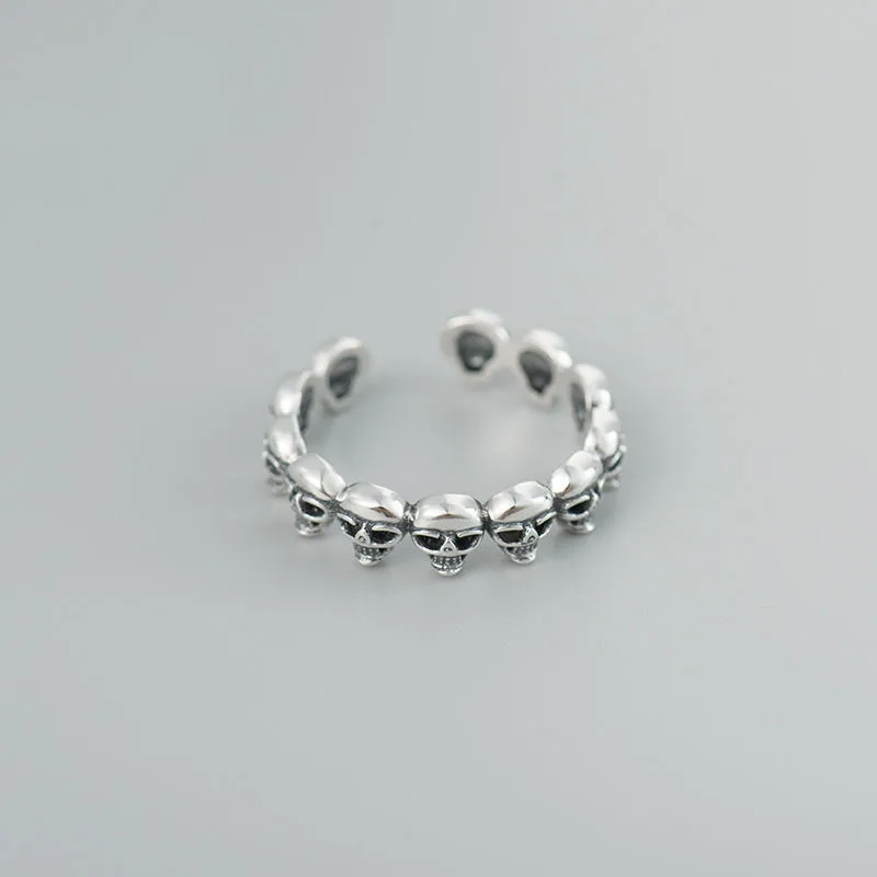 925 Sterling Silver Adjustable Rings For Women Skull Luxury Fine Jewelry Aesthetic Vintage Accessories Jewellery Argent 925