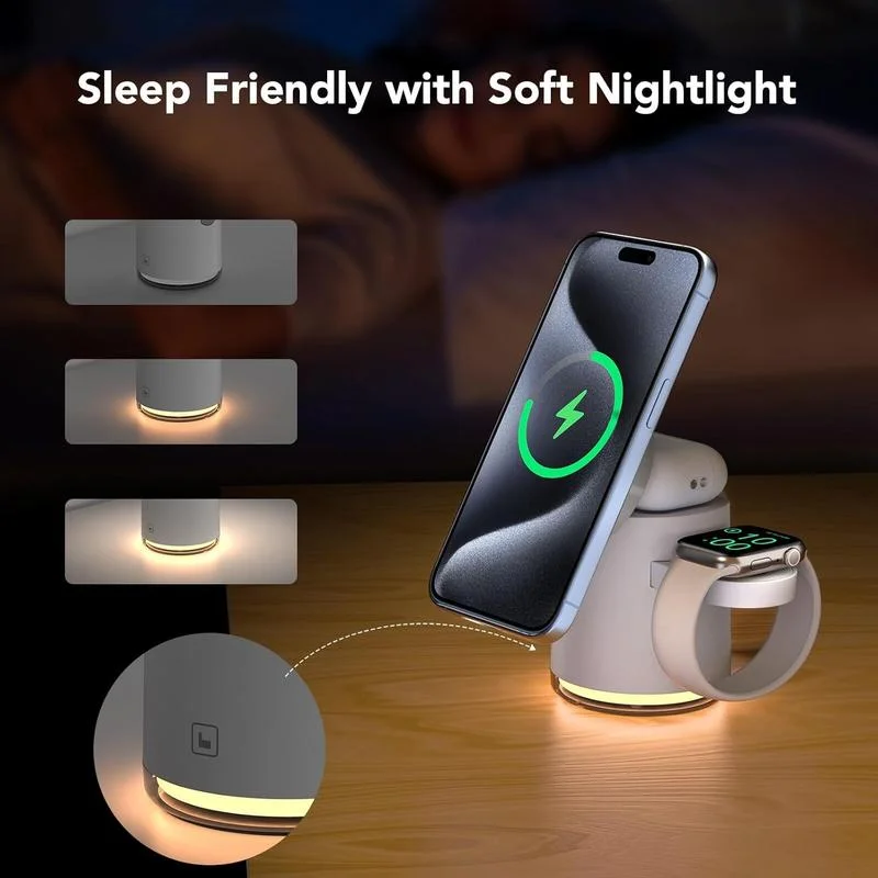 

2024 New Qi2 Wireless Charger 3-in-1 Fast Charging Station Stand Folding Holder for iPhone 16 15 14 Pro Max Airpods Apple Watch