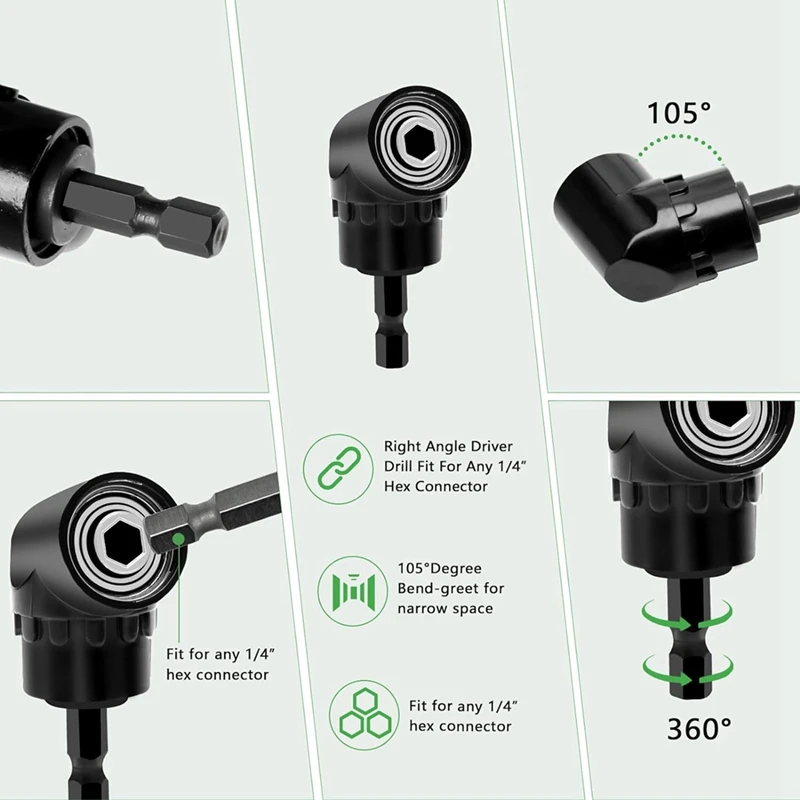18 pçs bit titular chaveiro gadgets, adaptador de broca de ângulo reto, 1/4 Polegada 3/8 Polegada 1/2 Polegada adaptador de soquete de broca, 11p bit titular