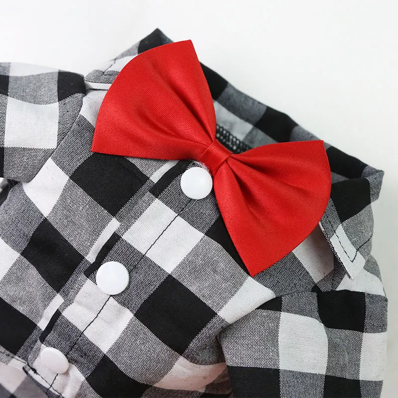 Bowtie Dog Blouse Classical Breathable Plaid T-Shirts Summer Dog Clothes for Small Dogs Puppy Large Cat Vest Chihuahua Yorkies