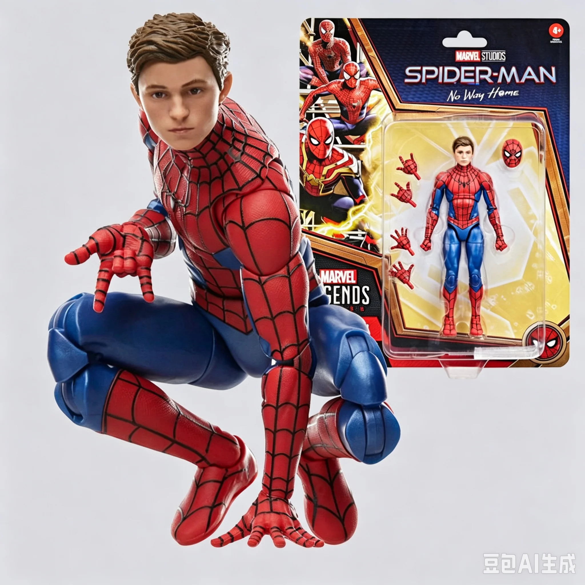 Bewegliche Heldenfigur, rot-blaues Webkostüm, zusätzliche austauschbare Hände und alternativer Kopf, Retro-Kartenpackung, sammelbares Schreibtischspielzeug als Geschenk
