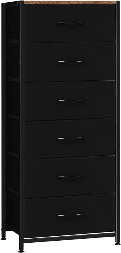 

LIANTRAL 6 Drawers Dresser, Dresser with Fabric Chest of Drawers, Nightstand with Drawers, Sturdy Steel Frame & Wood Top