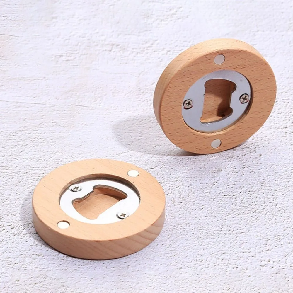 

5pcs Creative Round Bamboo Blank Bottle Opener Magnetic DIY Beer Opener Smooth-surfaced Fridge Magnet Kitchen