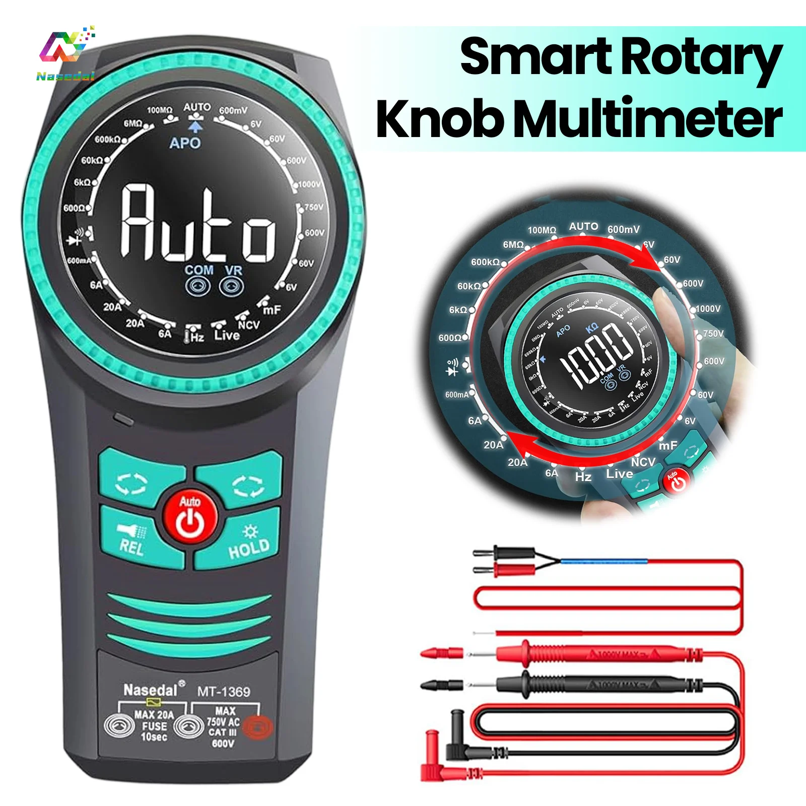 Nasedal MT-1369 Digital Multimeter TRMS 6000 Counts Auto Ranging 1000V NCV AC DC Voltage Tester Volt Ohm Amp Cap Temp Diode Tool