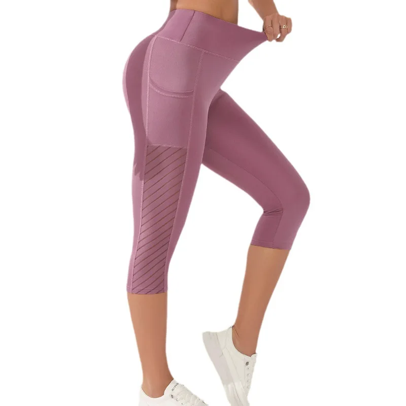 Sport Shorts Cropped Pants Female Fitness Nudity High Waist Hip Lift Running Yoga Side Pockets Tights Quick Dry Gym Sportswear