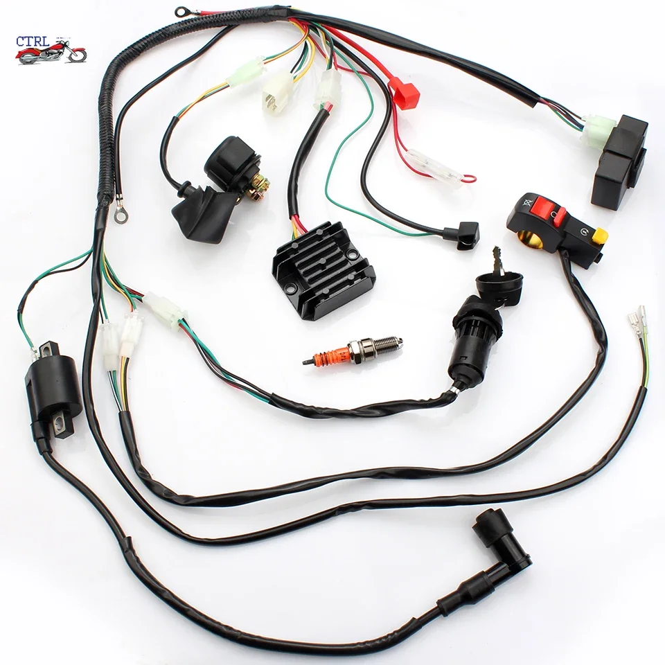 Full Electrics Wiring Harness CDI Ignition Coil Spark Plug 50cc 70cc 110cc 125cc Motocross ATV Quad Bike Buggy Gokart