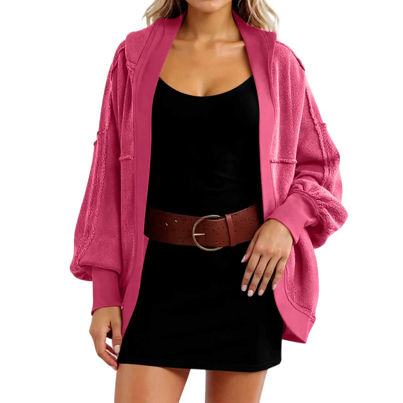 

Женский повседневный темпераментный свободный кардиган с открытой строчкой сзади, толстовка с капюшоном, осенне-зимний кардиган, пальто