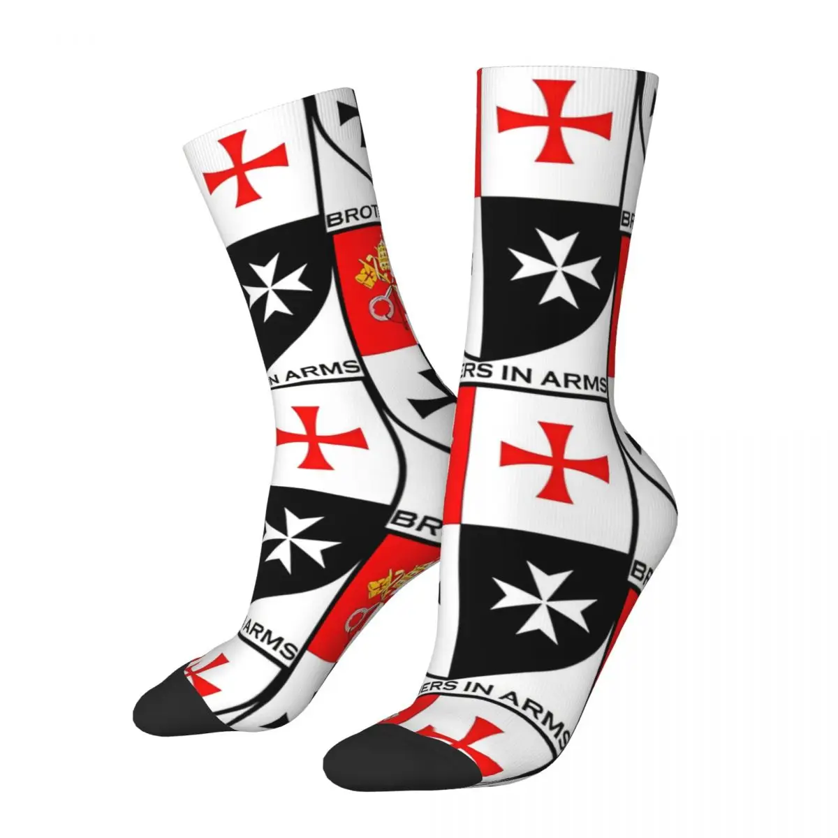 Funny Crazy Sock for Men Brothers In Arms Hip Hop Knights Templar Quality Pattern Printed Crew Sock Seamless Gift