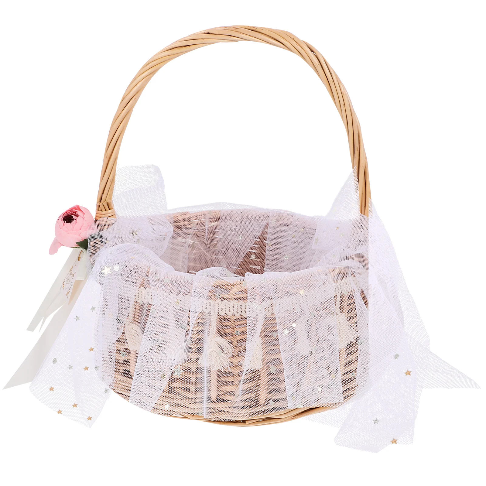 

Natural Wicker Flower Basket with Handle Multi-Use Storage Basket for Wedding Gift Home Decor Decoration Gift Baskets