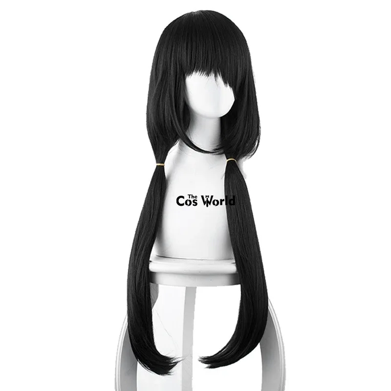 Date a Live Tokisaki Kurumi-pelucas de Cosplay de Anime, color negro, 80cm de largo y liso, pelo sintético de fibra resistente al calor + gorro de peluca