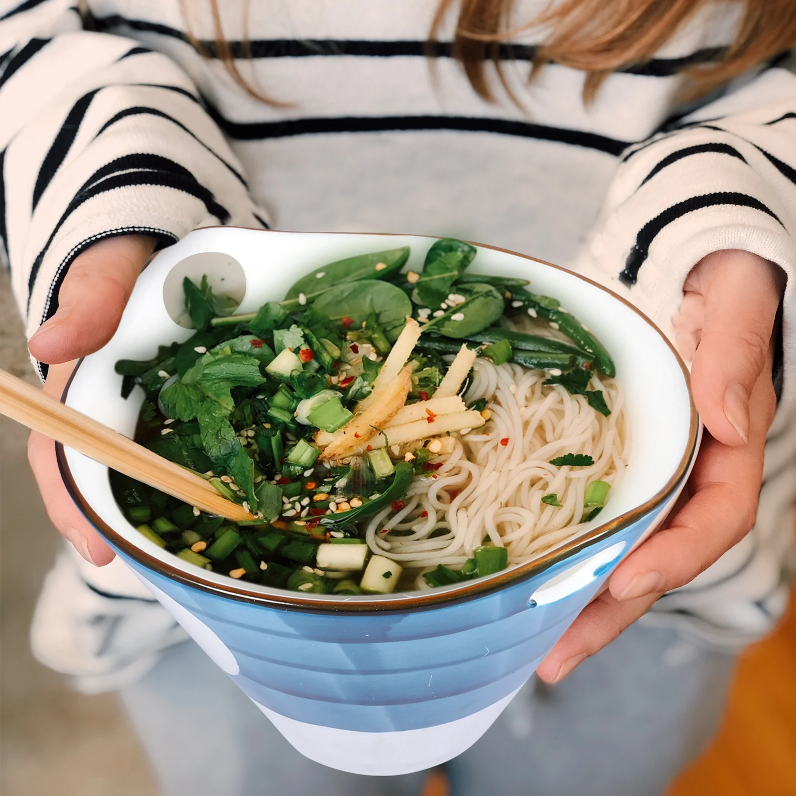 

Миска для лапши в японском стиле с ручной росписью, большая емкость, идеальный размер для супа, салата, риса, сервировки кухонных принадлежностей