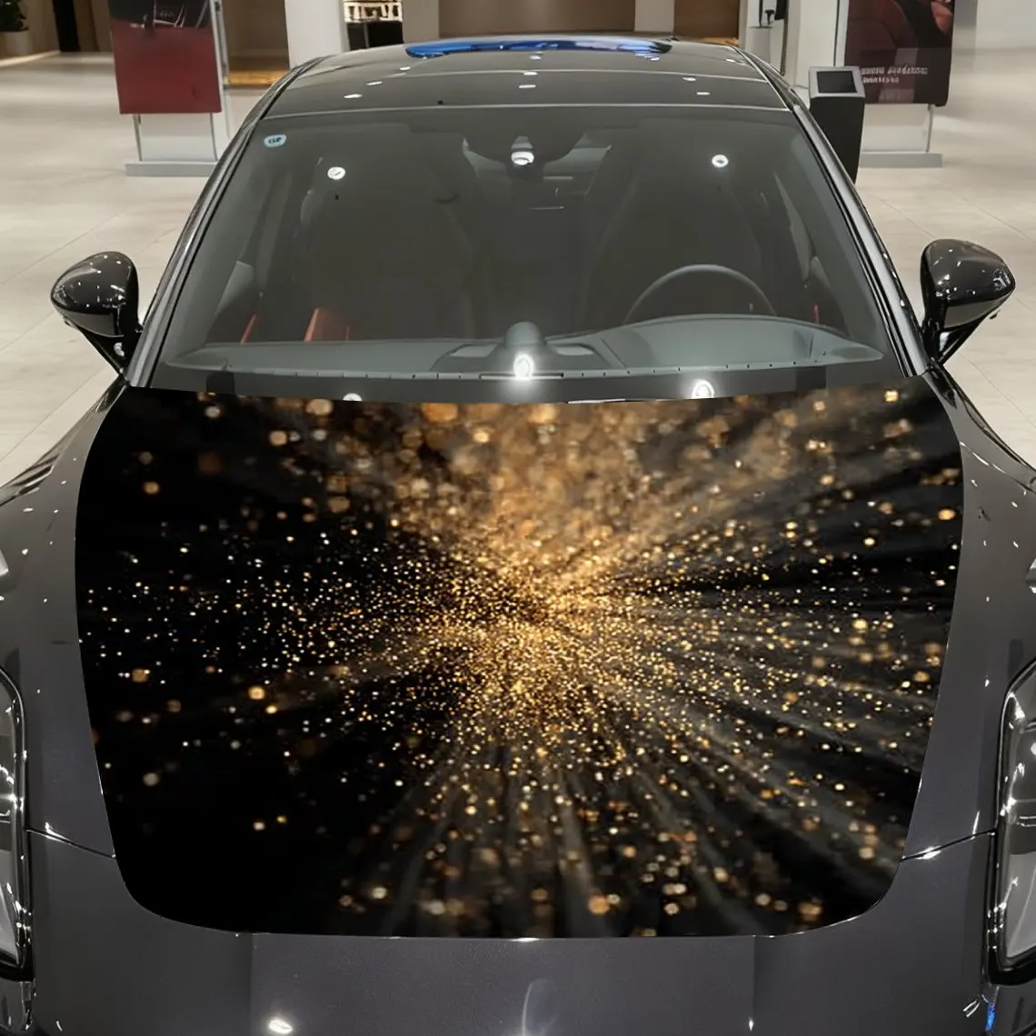 Golden Glitter Particles Pattern Car Hood Stickers, Decorative Car Packaging Paper, Bold Designs, Halloween Decorations, Car Par