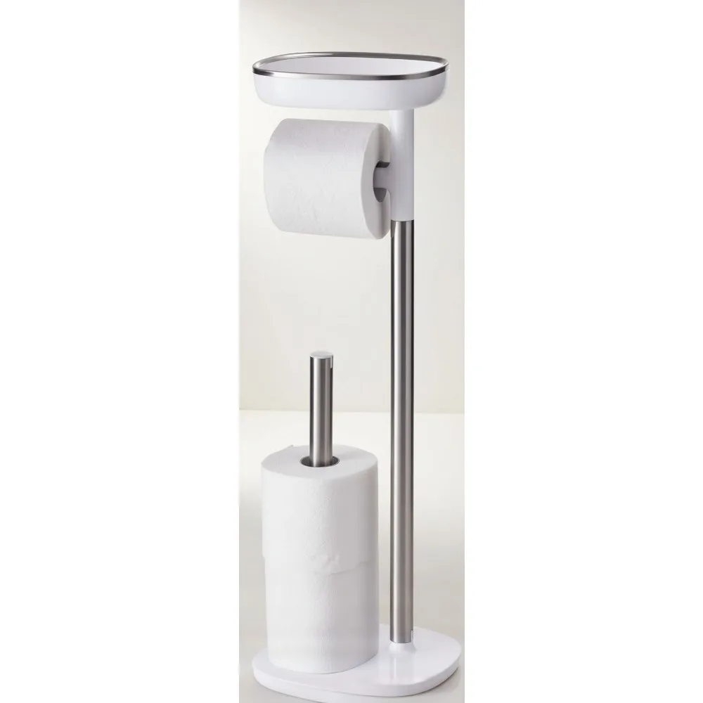 

Modern Toilet Paper Holder Stand with Storage Shelf and Drawer, Spare Roll Organizer for Bathroom Organization