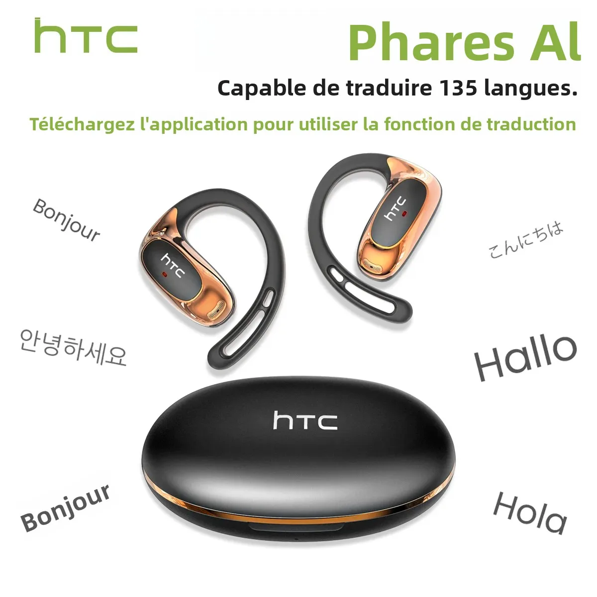 HTC NE35 Bluetooth V6.0 AI traduction écouteurs OWS Sport casque réduction du bruit appels sans fil casque longue durée HD basse