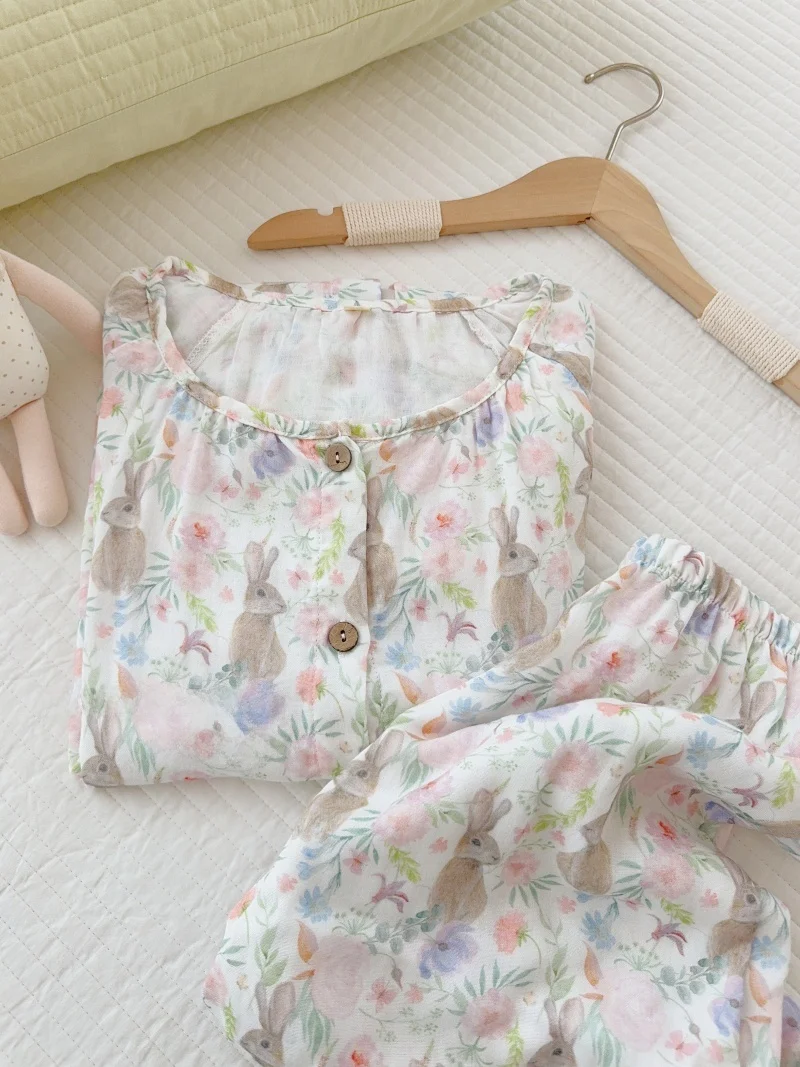 

Secret Garden Little Rabbit Bamboo Cotton Spwear Long Sve round Ne Home Clothes Youth Size Comfortable Spring Summer