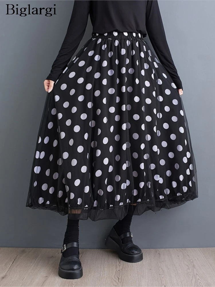 

Оверсайз, весенне-осенняя юбка в горошек, женские модные женские юбки, свободные плиссированные женские юбки с рюшами