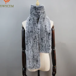 Brand New Real Rex Rabbit Fur Knitted Women's Winter Warm Scarf Scarves Wraps Russia Neck Warmer Fashion Luxury Mufflers 168cm