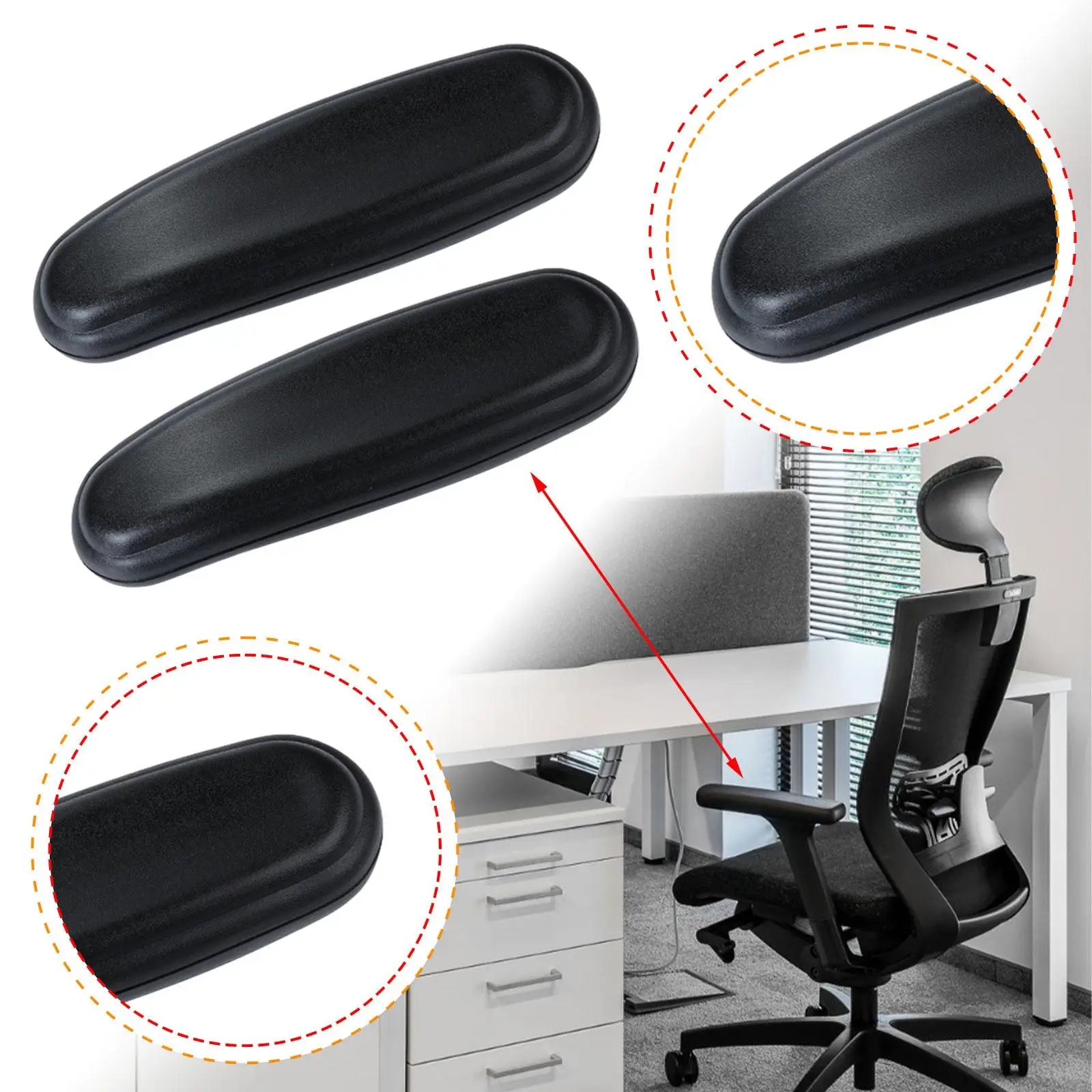

2 Pieces Office Chair Armrest Replacement Pads Caps Simple Line PU Leather