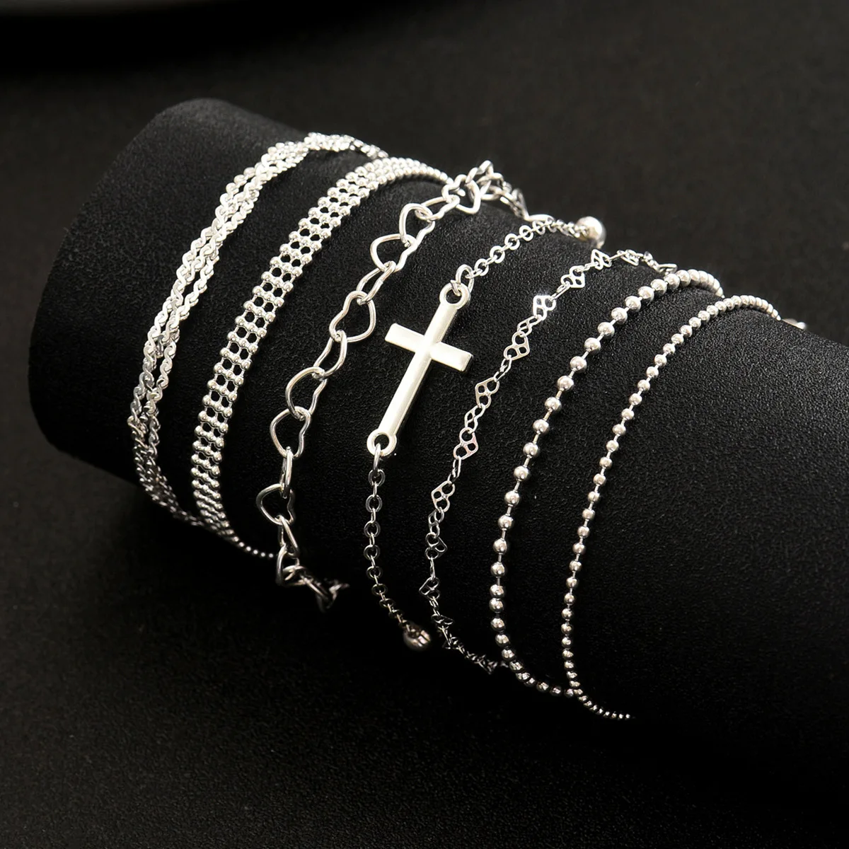 مزاجه الأزياء الصليب الحب القلب أساور هندسية مجموعة للنساء الفتيات مجوهرات بسيطة اكسسوارات هدايا عيد الميلاد عيد الميلاد