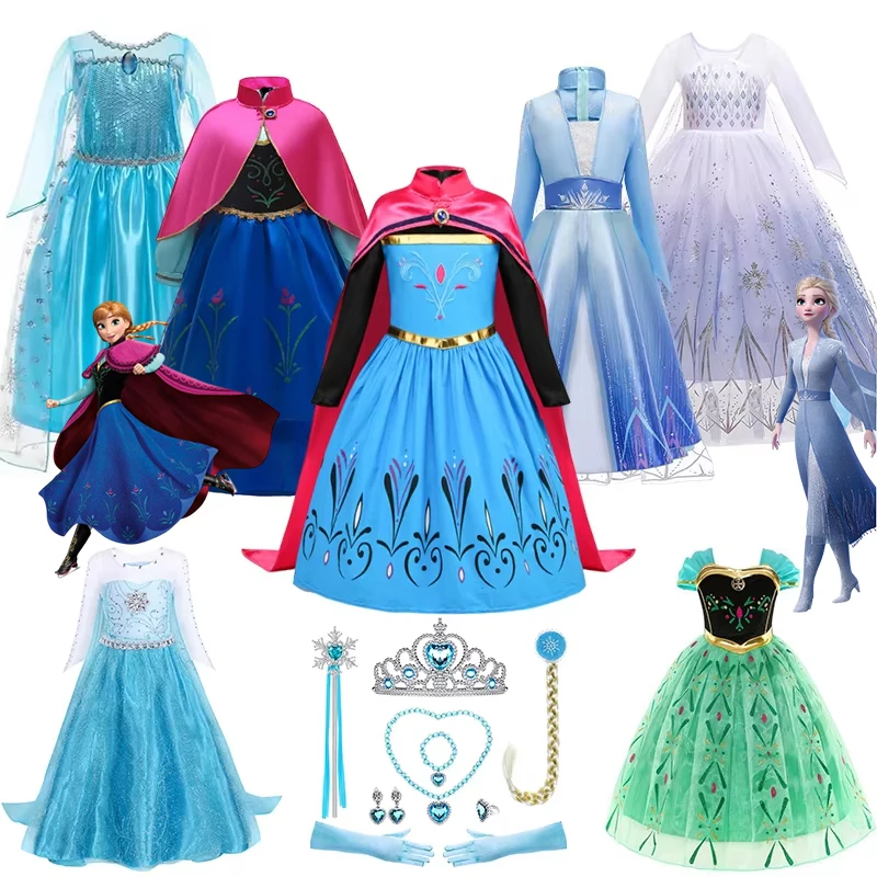Vestido de princesa Elsa Anna de Disney para niñas, disfraces de malla con lentejuelas, Reina de la nieve, Halloween, Carnaval, vestidos de fiesta de cumpleaños de 12 años
