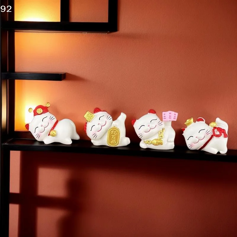 Cute Lucky Cat Sculpture, Wealthy Office Table Ornament, Suitable for Gaming Space & Car, Chinese New Year Gift, 1/2/4Pcs