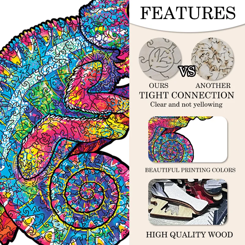 Puzzle camaleonte colorato in legno, puzzle di forma irregolare, gioco per feste, articolo decorativo
