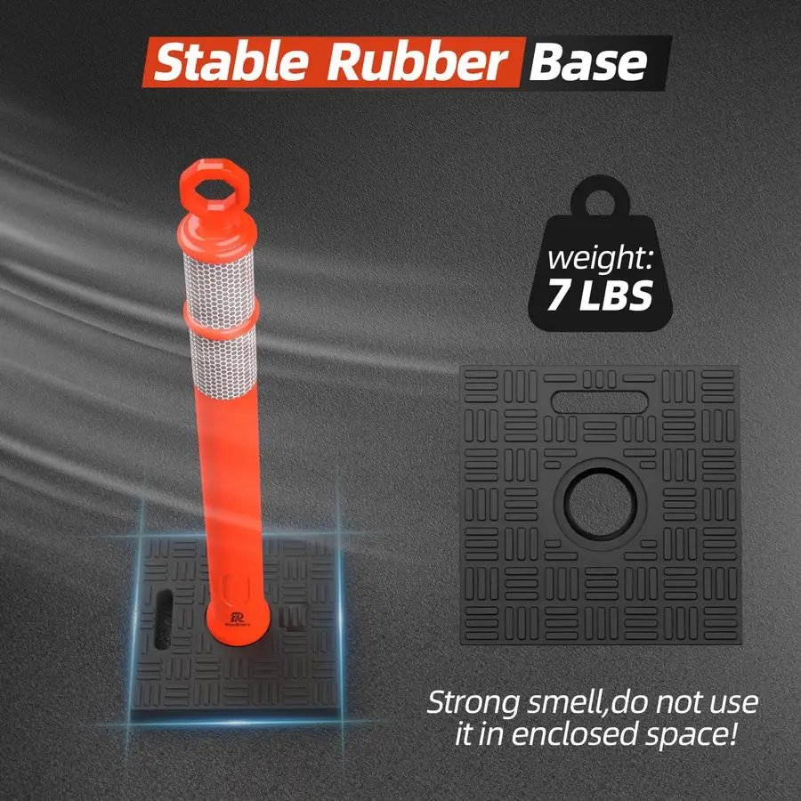 42 Inch Delineator Post with Base, Portable Orange Traffic Delineator Posts Cones with Reflective Collars for Parking Lots, Road