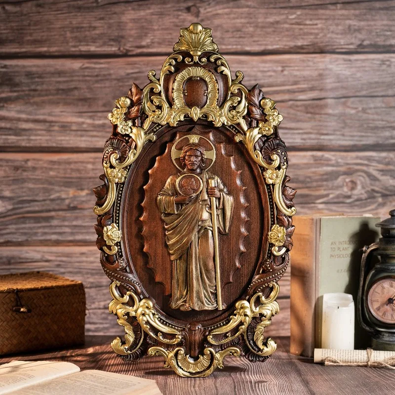 Vintage Icon Sculpture St. Jude Lace Oval Church Decoration Wood Carving Crafts