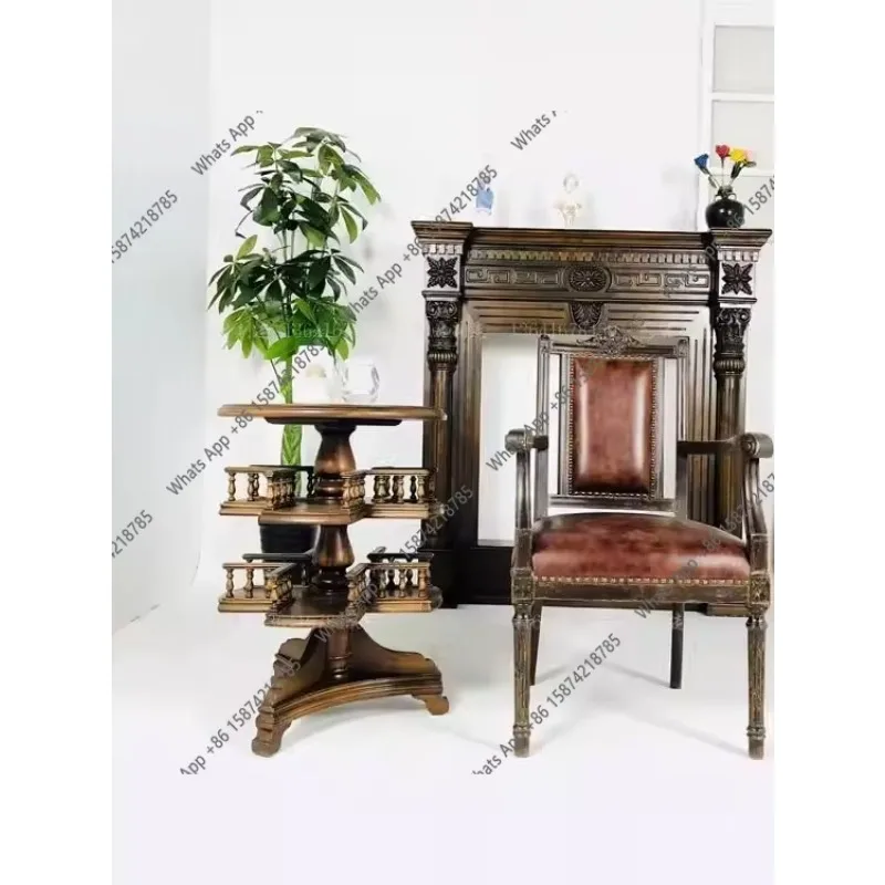 

X69 Old Shanghai Nordic Small Apartment Solid Wood Coffee Table Round Design Table Roman Column Balcony Furniture