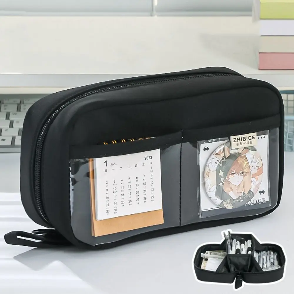

Flat Open Pencil Cases Transparent Marker Pouch Stationery Bag Large-capacity Multi Pocket Pen Pouch School Supplies