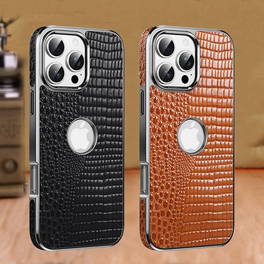 

Magnetic Genuine Leather Case For Iphone 14 15 16 17 Pro Max Case Crocodile-patterned Leather Coque For Iphone17 17 Air Cover
