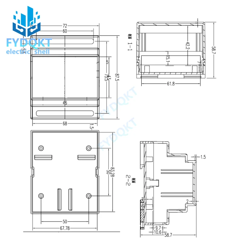 1PCS 4-22 DIN Rail PLC Junction Boxes ABS Plastic Electronics Box Chassis case 88x72x59mm 35-Rail Mounting Instrument Housing